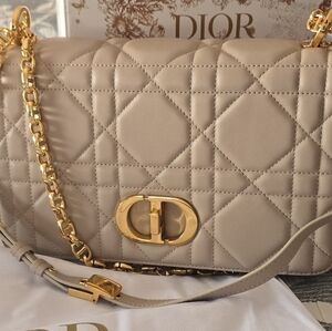 Dior Taupe Quilted Shoulder Bag with Gold Chain